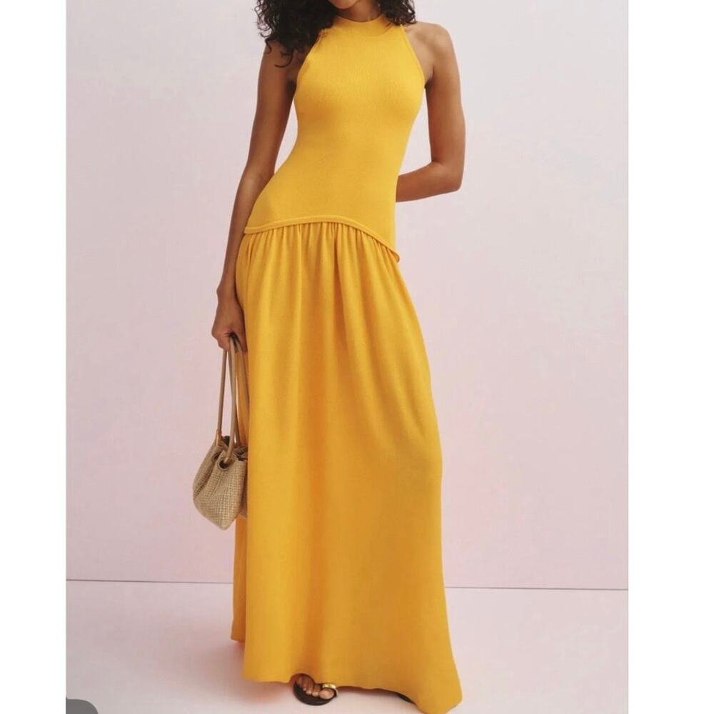 Solid & Striped Isola Yellow Drop Waist Maxi Dress XL